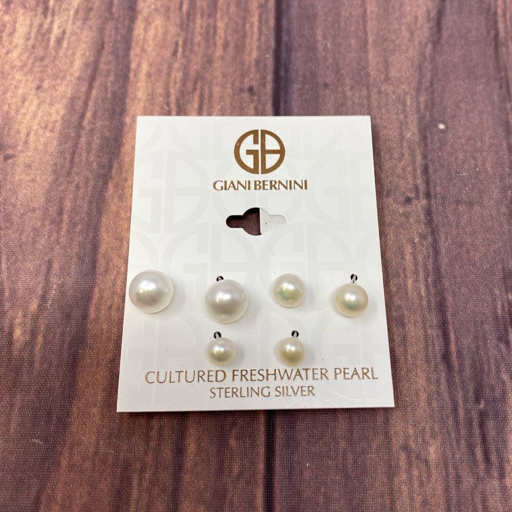 GIANI BERNINI WHITE CULTURED FRESHWATER PEARL SILVER EARRINGS COMBO :206